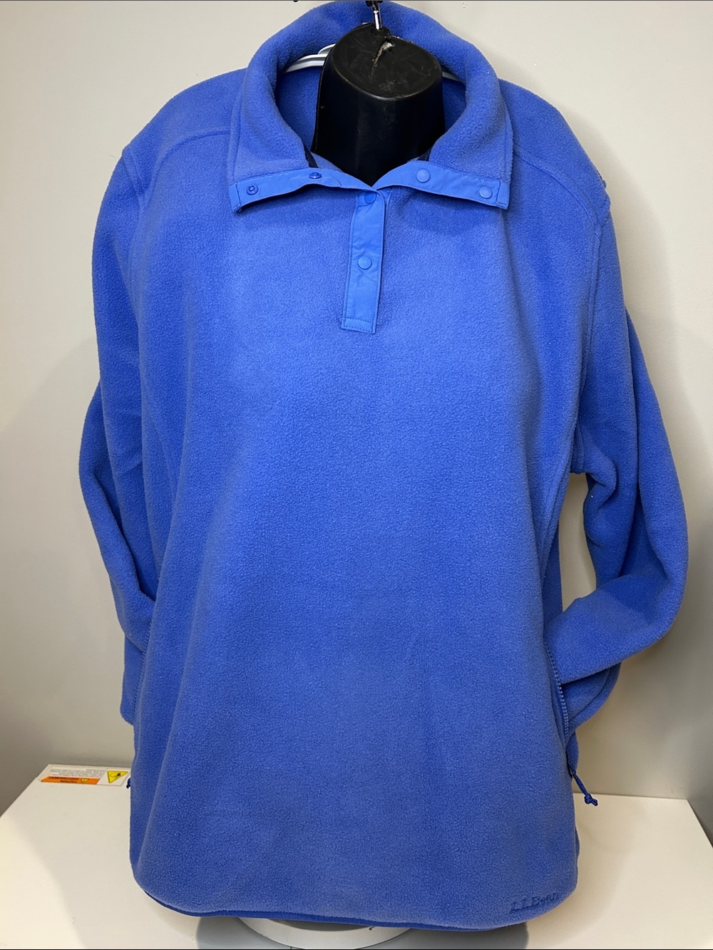 LL Bean Women's 3X Blue Fleece Pullover Snap T-Neck Jacket Plus Size Pockets